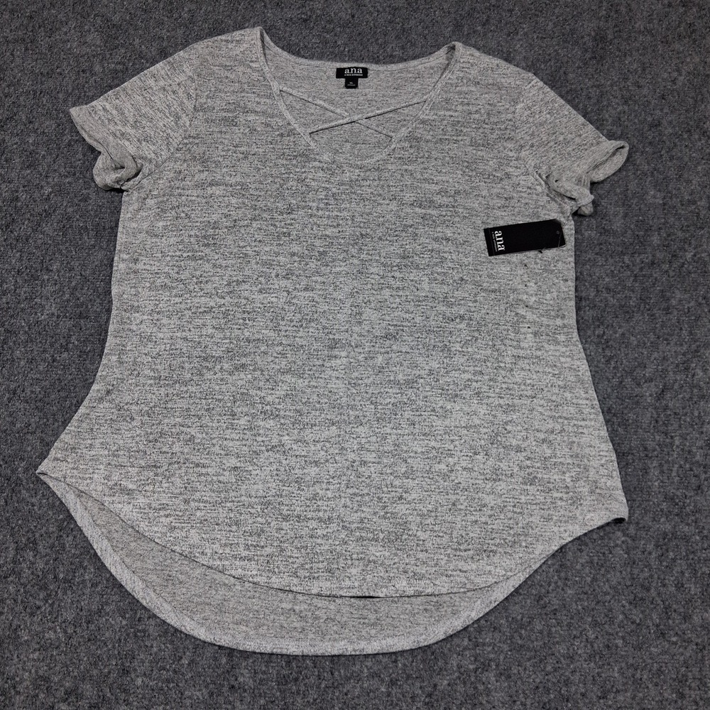 a.n.a. A New Approach Women's Heathered Criss Cross Neckline T-Shirt Tag Size XL